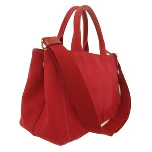 Prada handbag canvas 2way top Canapa Red handles Tote